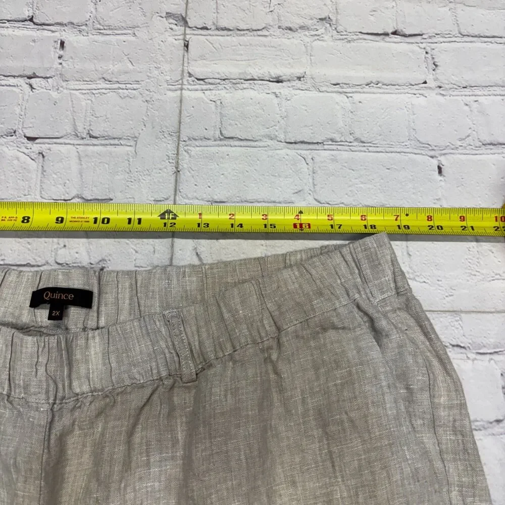 Quince Women Wide Leg 100% Linen Crop Pants Size 2X Beige D127 -22